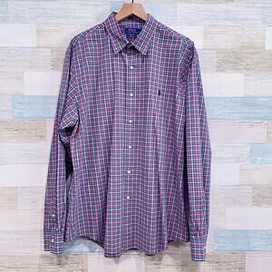 POLO Ralph Lauren Slim Cotton Stretch Shirt Blue Red Plaid Casual Mens XXL 2XL